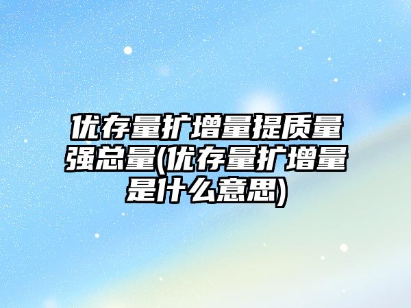 優存量擴增量提質量強總量(優存量擴增量是什么意思)